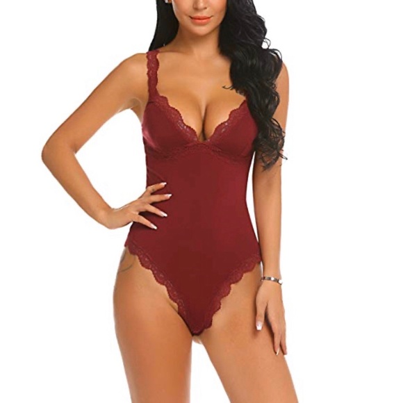 Other - Red lace scalloped hem lingerie bodysuit